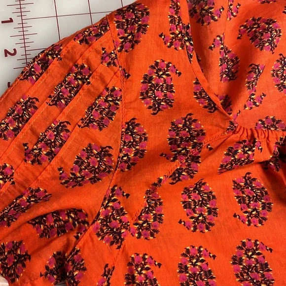 TORY BURCH "Evelina" 100% Cotton Floral Peasant Long SLV Boho/Office Tunic Top 2 - Picture 5 of 16